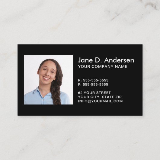 Benutzerdefiniertes Logo und Foto Schwarz Modernst Visitenkarte (Vorderseite)