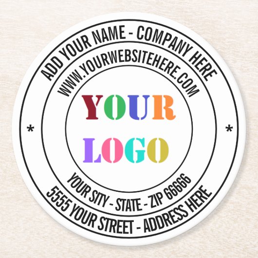 Benutzerdefiniertes Logo und Personalisierter Text Runder Pappuntersetzer (Vorderseite)