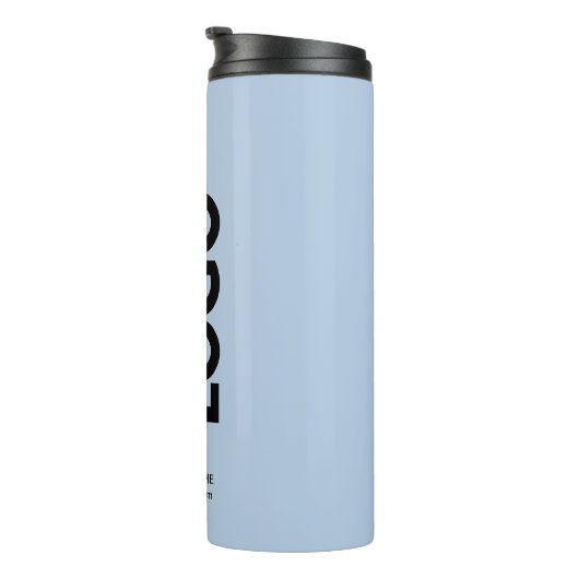 Benutzerdefiniertes Logo und Text auf hellblau Thermosbecher (Nach rechts gedreht)