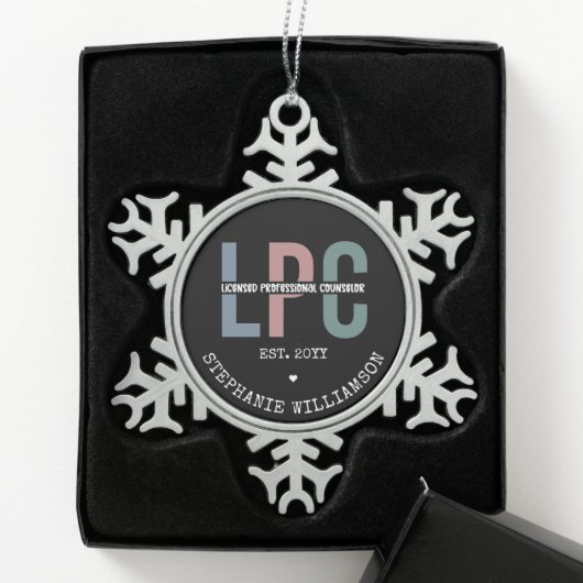 Benutzerdefiniertes LPC-lizenziertes Berufliches R Schneeflocken Zinn-Ornament (Box)