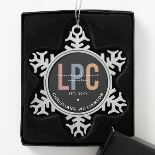 Benutzerdefiniertes LPC-lizenziertes Berufliches R Schneeflocken Zinn-Ornament (Box)