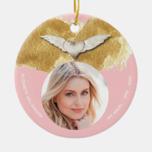 Benutzerdefiniertes Memorial Angel Wings Foto beib Keramik Ornament