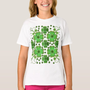 Benutzerdefiniertes Metallisches Grünes Kleeblatt T-Shirt