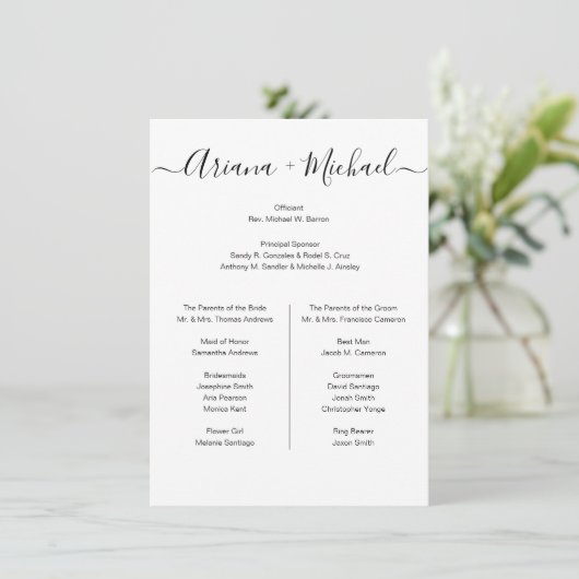 Benutzerdefiniertes Minimalistisches Schwarz-weiße Begleitkarte (Stehend Vorderseite)