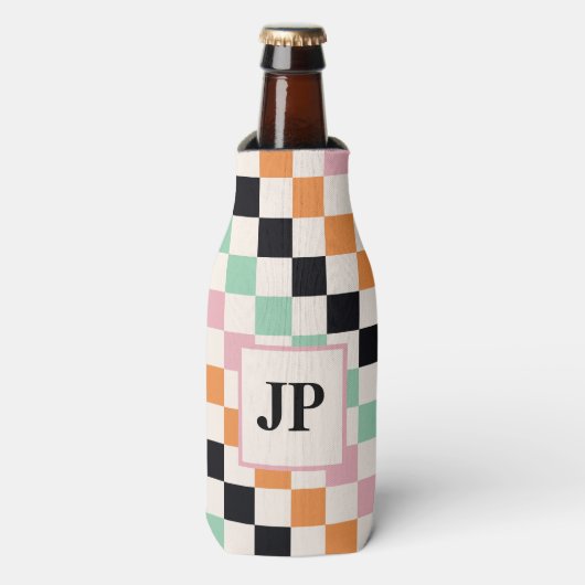 Benutzerdefiniertes Mit Monogramm Retro-Prüfbrett Flaschenkühler (Flaschenvorderseite)
