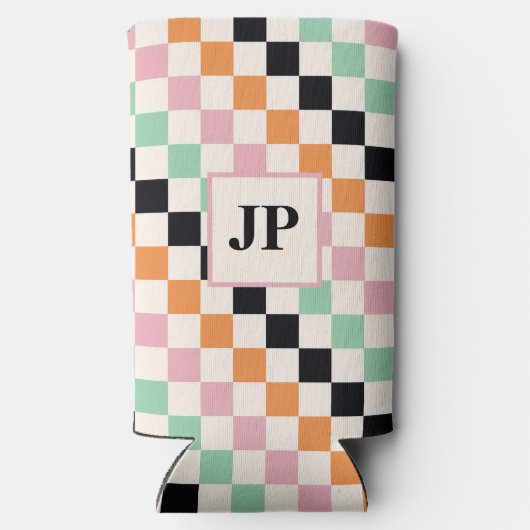 Benutzerdefiniertes Mit Monogramm Retro-Prüfbrett Selters Dosenkühler (Rückseite)