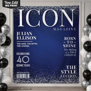Benutzerdefiniertes Mode-Magazin-Banner, Blau Silb Wandteppich