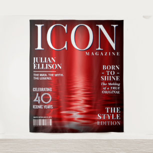Benutzerdefiniertes Mode-Magazin-Banner, Schwarz R Wandteppich