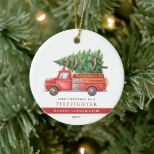 Benutzerdefiniertes modernes Feuerwehrmann-Erstes Keramik Ornament