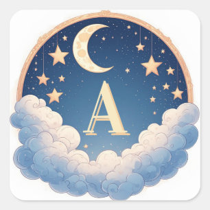 🌙 Benutzerdefiniertes Mond- und Stern-Baby-Shower Quadratischer Aufkleber