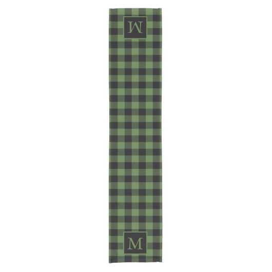 Benutzerdefiniertes Monogram Black Green Buffalo K Kurzer Tischläufer (Vorderseite)