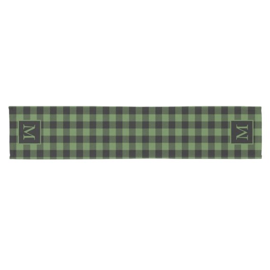 Benutzerdefiniertes Monogram Black Green Buffalo K Kurzer Tischläufer (Horizontal)
