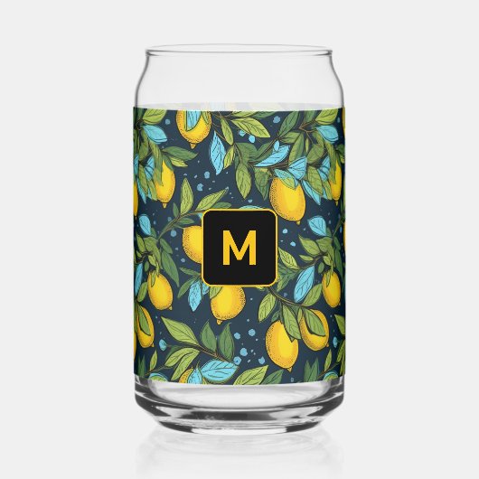 Benutzerdefiniertes Monogram-Lemon-Muster Dosenglas (Vorderseite)