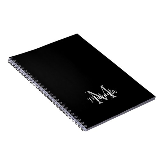 Benutzerdefiniertes Monogram Name Black Notebook Notizblock (Rechte Seite)