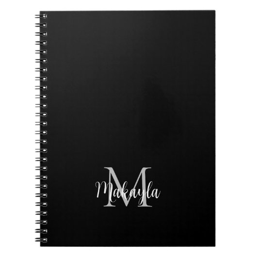 Benutzerdefiniertes Monogram Name Black Notebook Notizblock (Vorderseite)