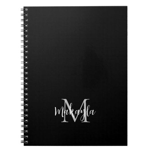 Benutzerdefiniertes Monogram Name Black Notebook Notizblock (Vorderseite)