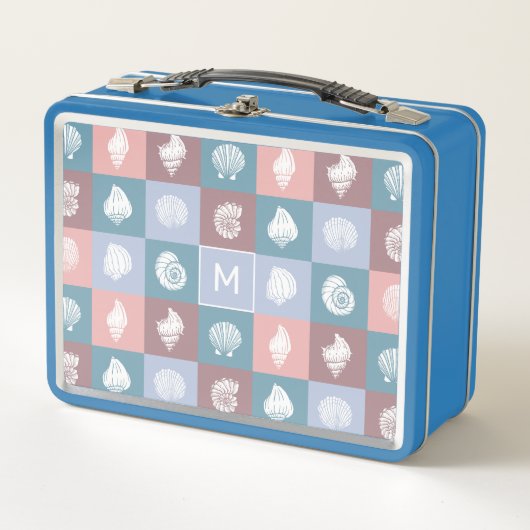 Benutzerdefiniertes Monogram Seashells Muster Metall Brotdose (Vorderseite)