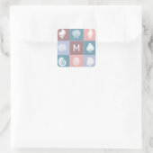 Benutzerdefiniertes Monogram Seashells Muster Quadratischer Aufkleber (Tasche)