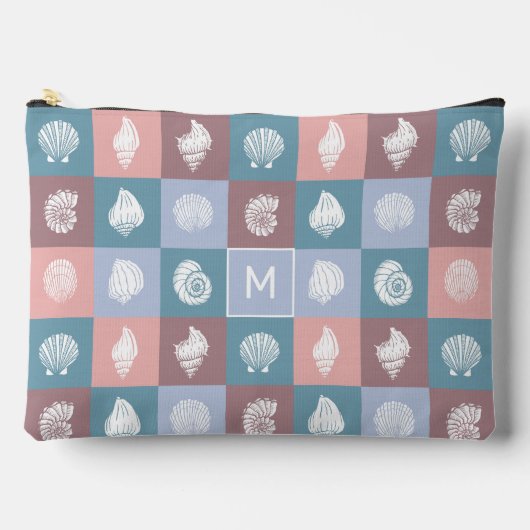 Benutzerdefiniertes Monogram Seashells Muster Zubehörtasche (Vorderseite)