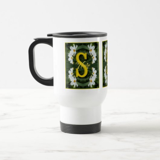 Benutzerdefiniertes Monogramm Anfangsname Weiße Da Reisebecher (Links)