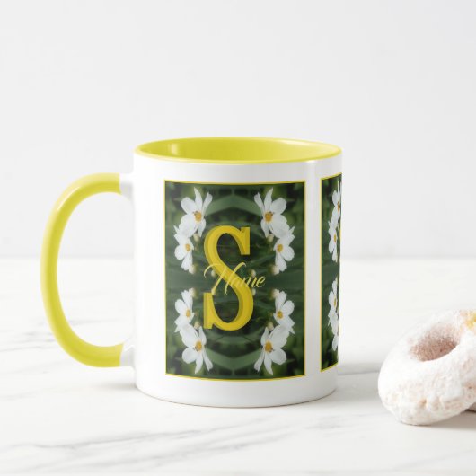 Benutzerdefiniertes Monogramm Anfangsname Weiße Da Tasse (Mit Donut)