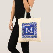 Benutzerdefiniertes Monogramm, auf blauem und weiß Tragetasche (Vorderseite (Produkt))