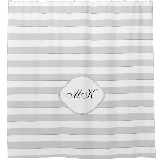 Benutzerdefiniertes Monogramm auf grauen Streifen  Duschvorhang (Vorderseite)