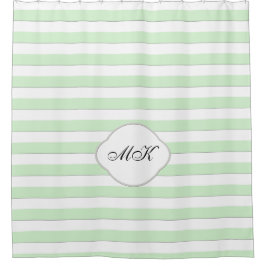 Benutzerdefiniertes Monogramm auf grünen Streifen  Duschvorhang