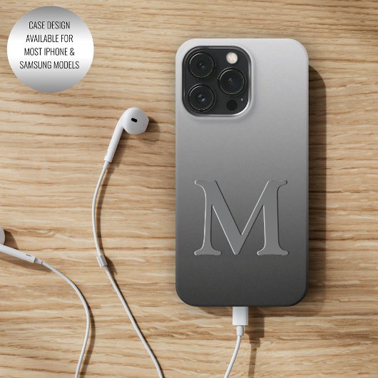 Benutzerdefiniertes Monogramm auf Ombre Schwarz Gr Case-Mate iPhone Hülle