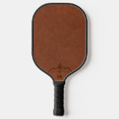 Benutzerdefiniertes Monogramm aus braunem Leder Pickleball Schläger (Rückseite)
