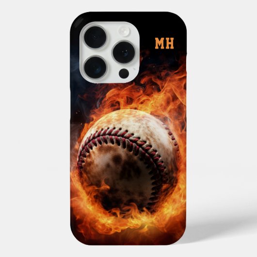 Benutzerdefiniertes Monogramm Baseball in Flammen Case-Mate iPhone Hülle (Rückseite)