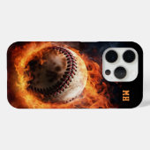 Benutzerdefiniertes Monogramm Baseball in Flammen Case-Mate iPhone Hülle (Rückseite (Horizontal))