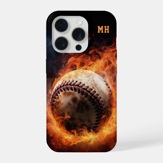 Benutzerdefiniertes Monogramm Baseball in Flammen iPhone Hülle (Rückseite)