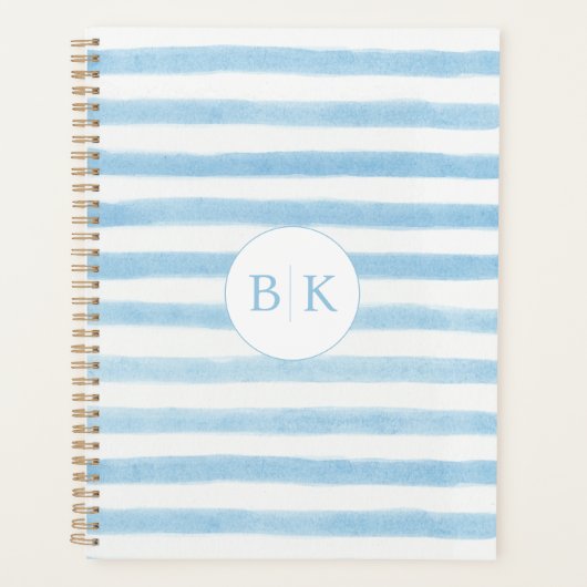Benutzerdefiniertes Monogramm Blau Gestreifter Pla Planer (Vorderseite)