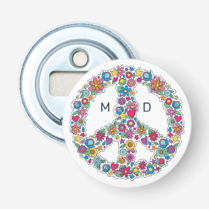 Benutzerdefiniertes Monogramm-Blume-Friedenszeiche Flaschenöffner