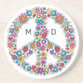 Benutzerdefiniertes Monogramm-Blume-Friedenszeiche Getränkeuntersetzer (Vorne)