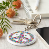 Benutzerdefiniertes Monogramm-Blume-Friedenszeiche Schlüsselanhänger (Seite)