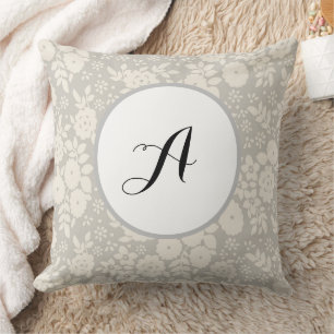 Benutzerdefiniertes Monogramm Blume Muster Grau Kissen