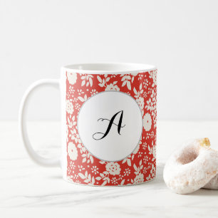 Benutzerdefiniertes Monogramm-Blume-Muster Red Kaffeetasse