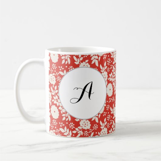 Benutzerdefiniertes Monogramm-Blume-Muster Red Kaffeetasse (Links)