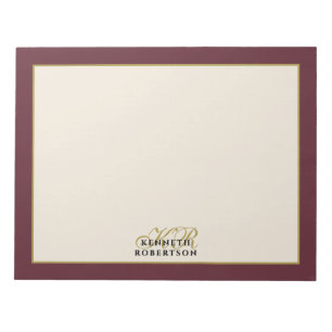 Benutzerdefiniertes Monogramm Burgunder Creme Gold Notizblock