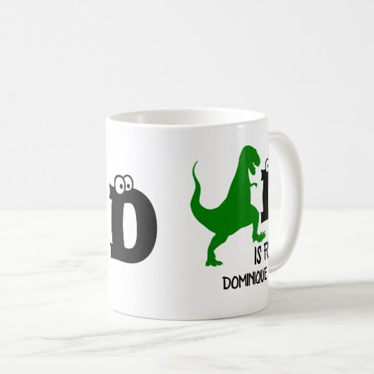Benutzerdefiniertes Monogramm D für Dinosaurier ni Kaffeetasse (VorderseiteRechts)