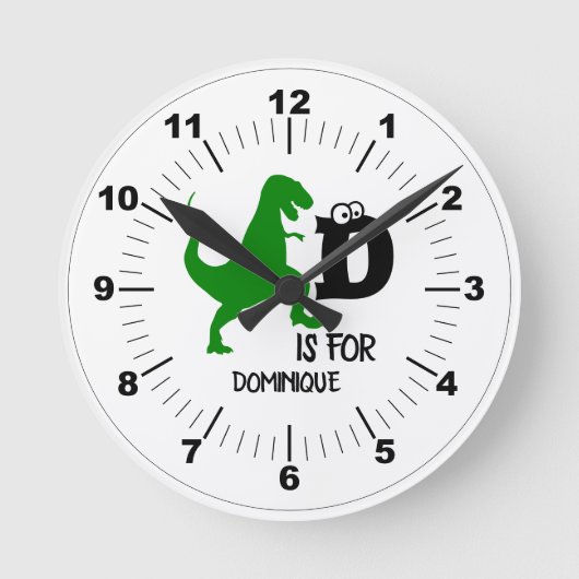 Benutzerdefiniertes Monogramm D für Dinosaurier ni Runde Wanduhr (Vorderseite)