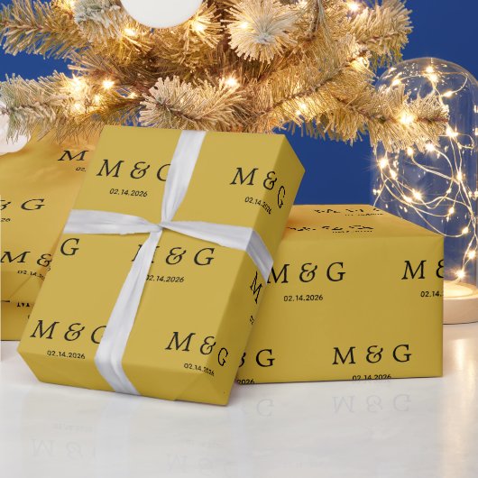 Benutzerdefiniertes Monogramm-Datums-Muster Metall Geschenkpapier (Feiertage)