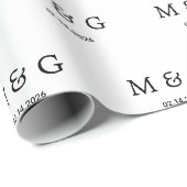 Benutzerdefiniertes Monogramm-Datums-Muster Weiß Geschenkpapier (Rolleneckpunkt)