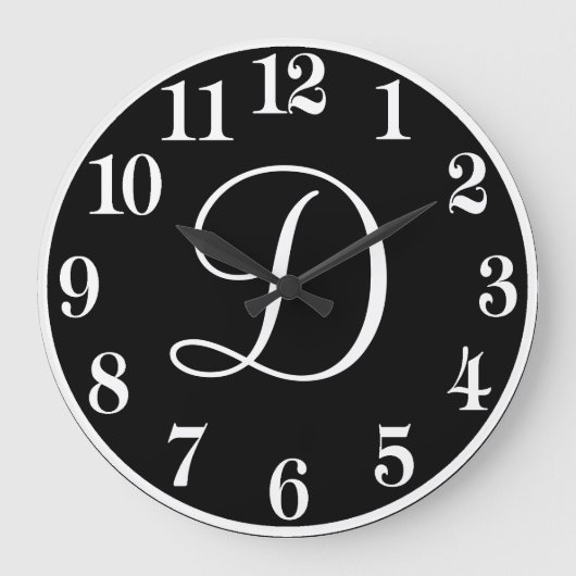 Benutzerdefiniertes Monogramm-Design in Schwarz un Große Wanduhr (Vorderseite)