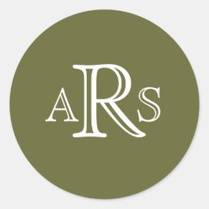 Benutzerdefiniertes Monogramm Drei Buchstaben Oliv Runder Aufkleber