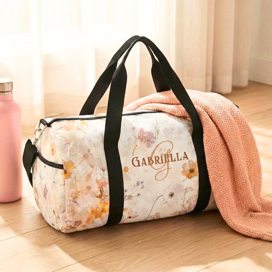 Benutzerdefiniertes Monogramm Elegantes Boho-Blume Duffle Bag