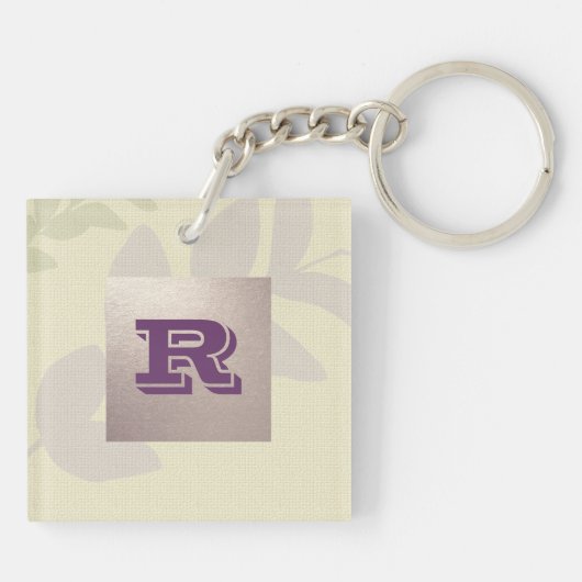 Benutzerdefiniertes Monogramm Elegantes Leaf-Muste Schlüsselanhänger (Rückseite)