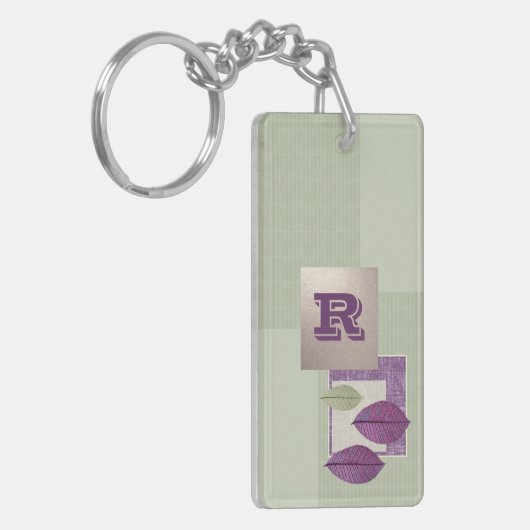 Benutzerdefiniertes Monogramm Elegantes Leaf-Muste Schlüsselanhänger (Vorderseite links)